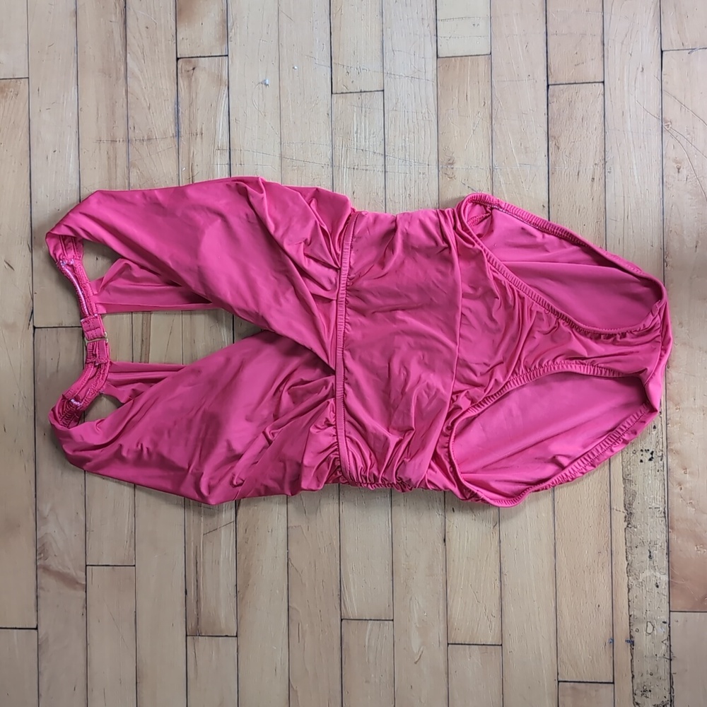Badgley Mischka pink one piece bathing suit